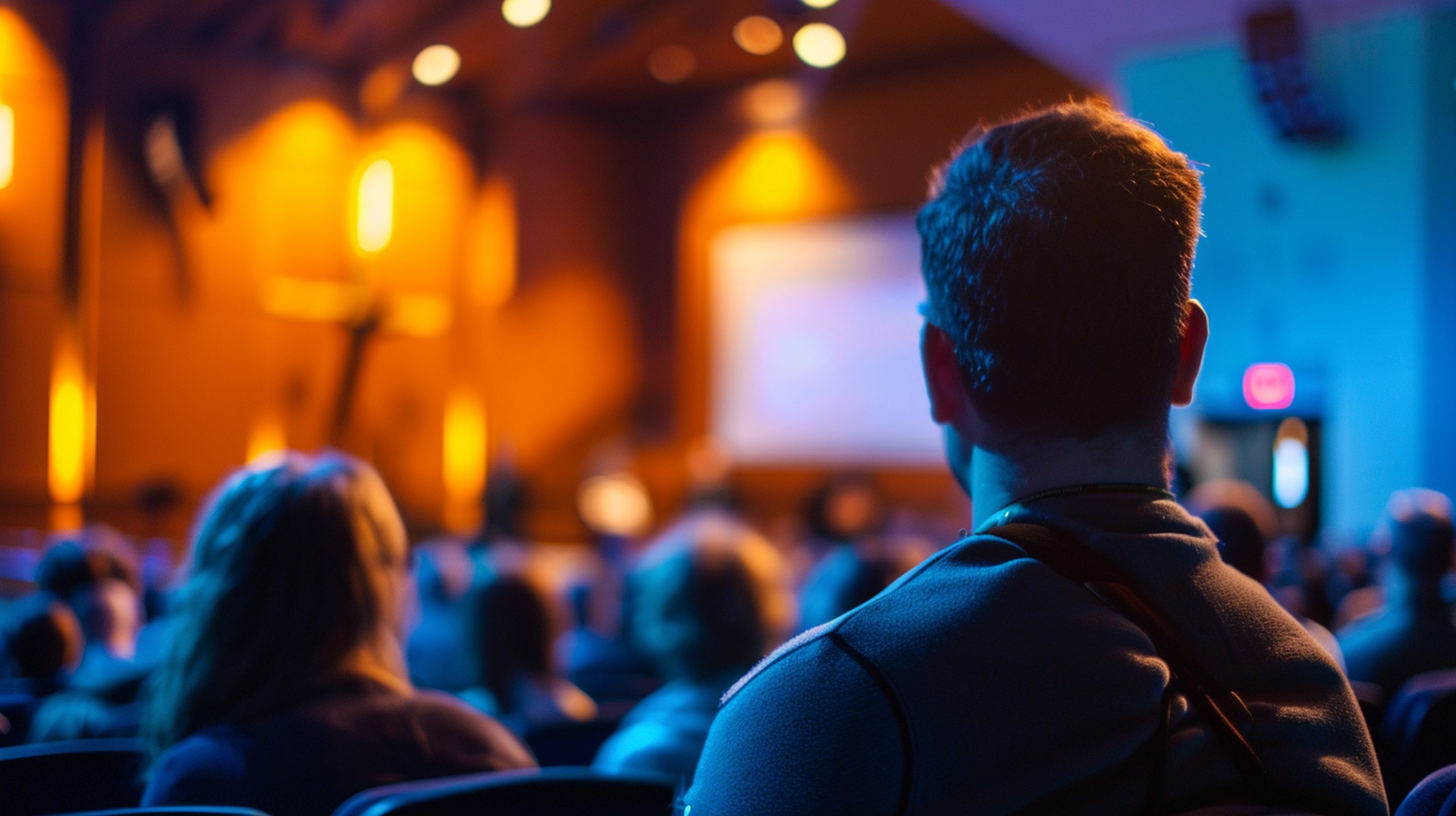 View of church conference from audience is streamed on the internet by high speed fiber connection by Kinetic Business